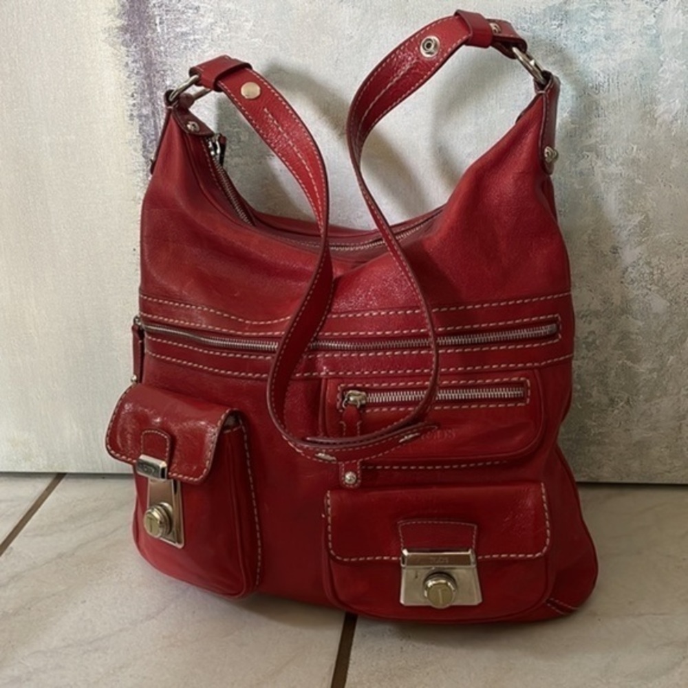 Copy — TOD’S Red Leather Large Crossbody Bag